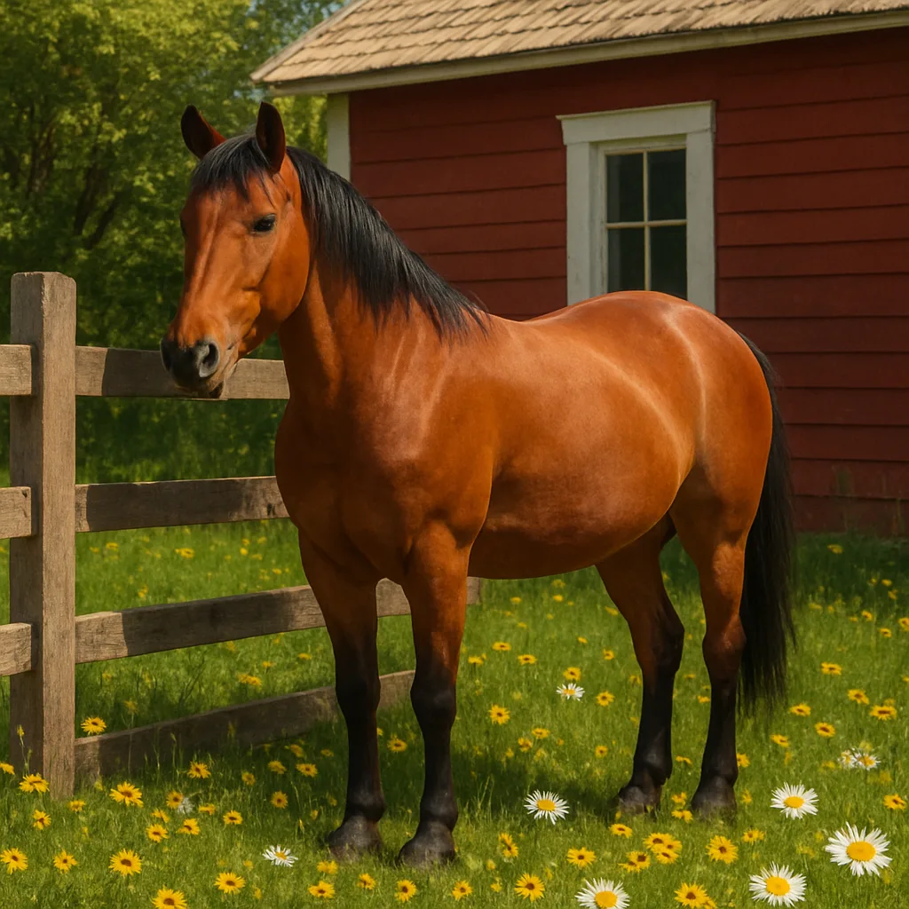 Horse Stands Close to a Wooden Fence Beside a Structure