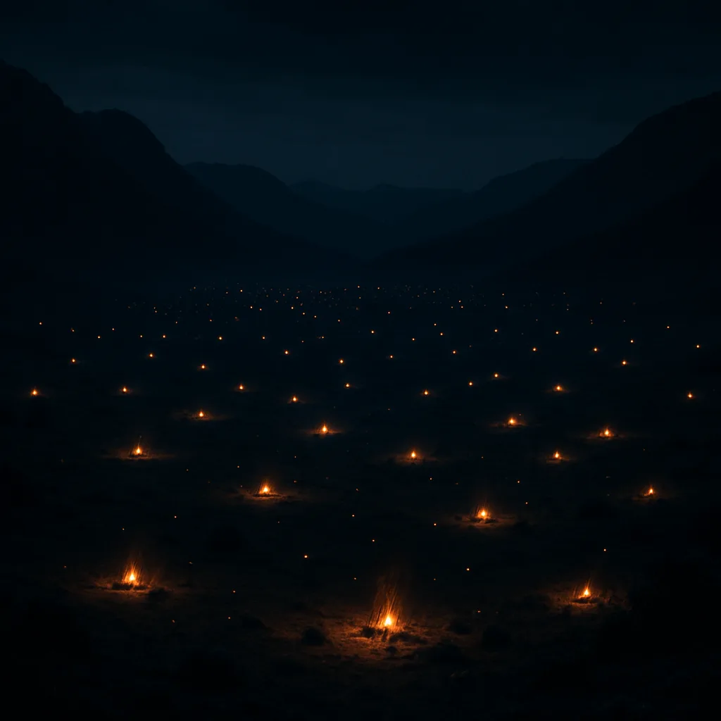 Numerous Distant Campfires Twinkle Like Fallen Stars Across a Vast