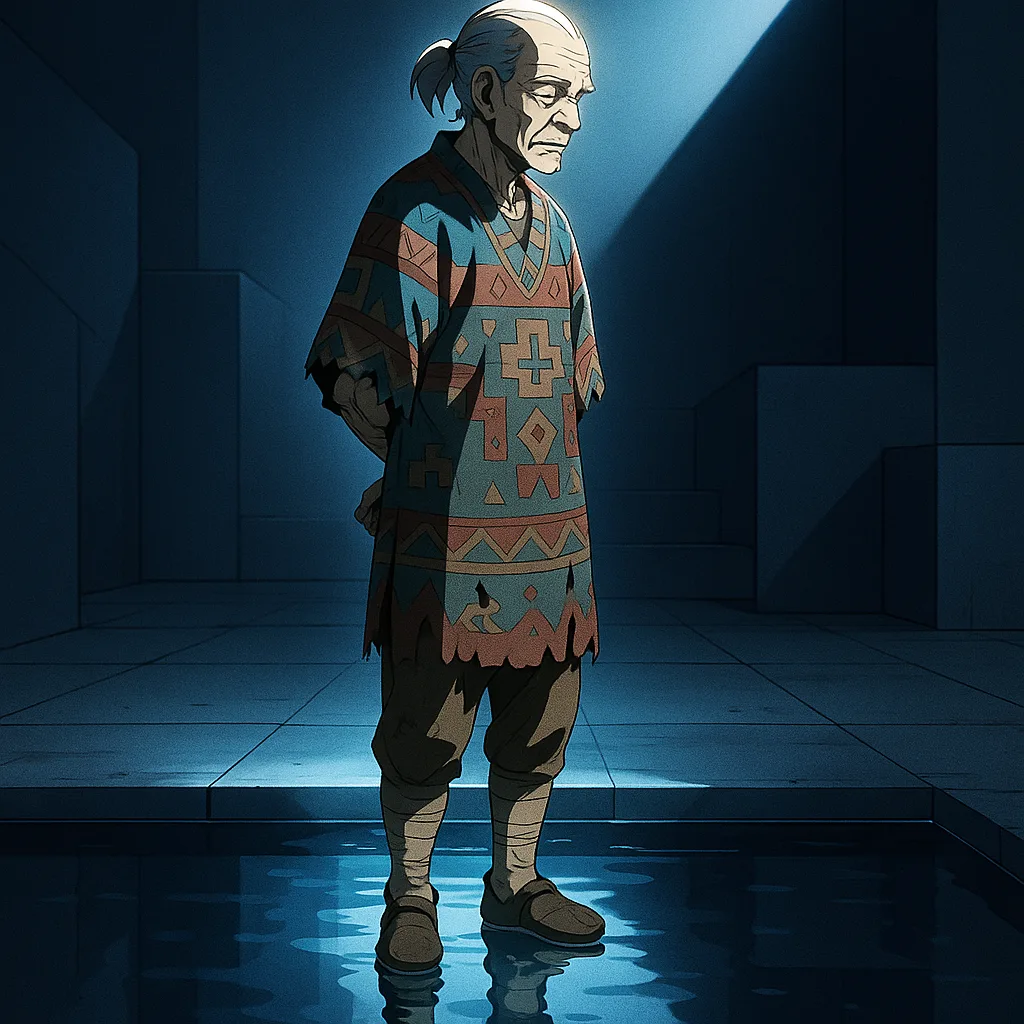 Contemplative Elderly Anime Figure
