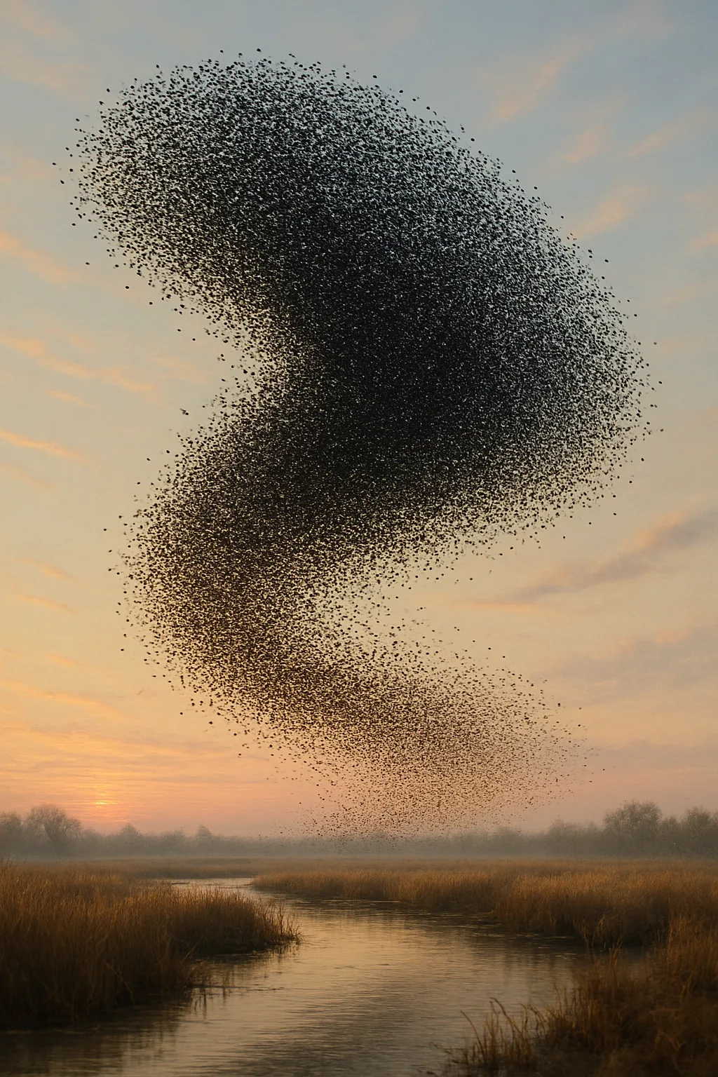 Vast Flock of Thousands of Migrating Birds Creates