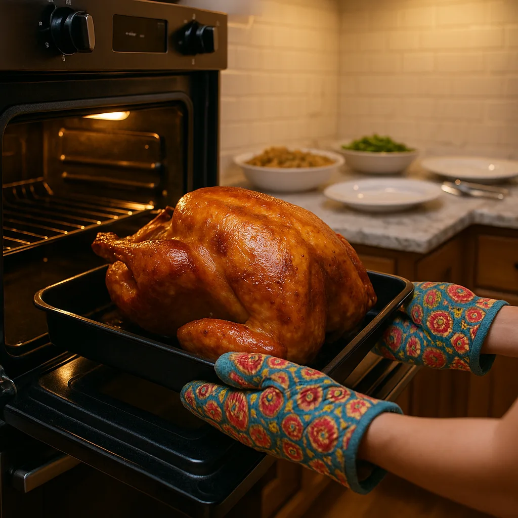 Perfectly Golden-brown Roasted Turkey Is Being Thoughtfully Taken