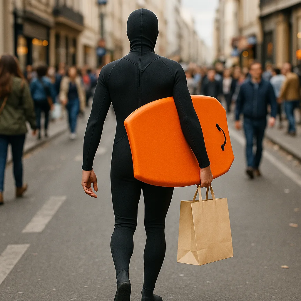 Person Wearing a Black Wetsuit Walks