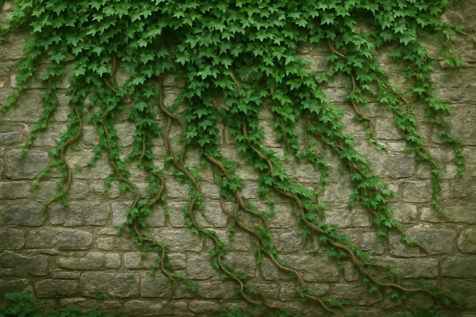 Verdant Ivy Spiraled and Draped Along the Ancient Stone Barrier