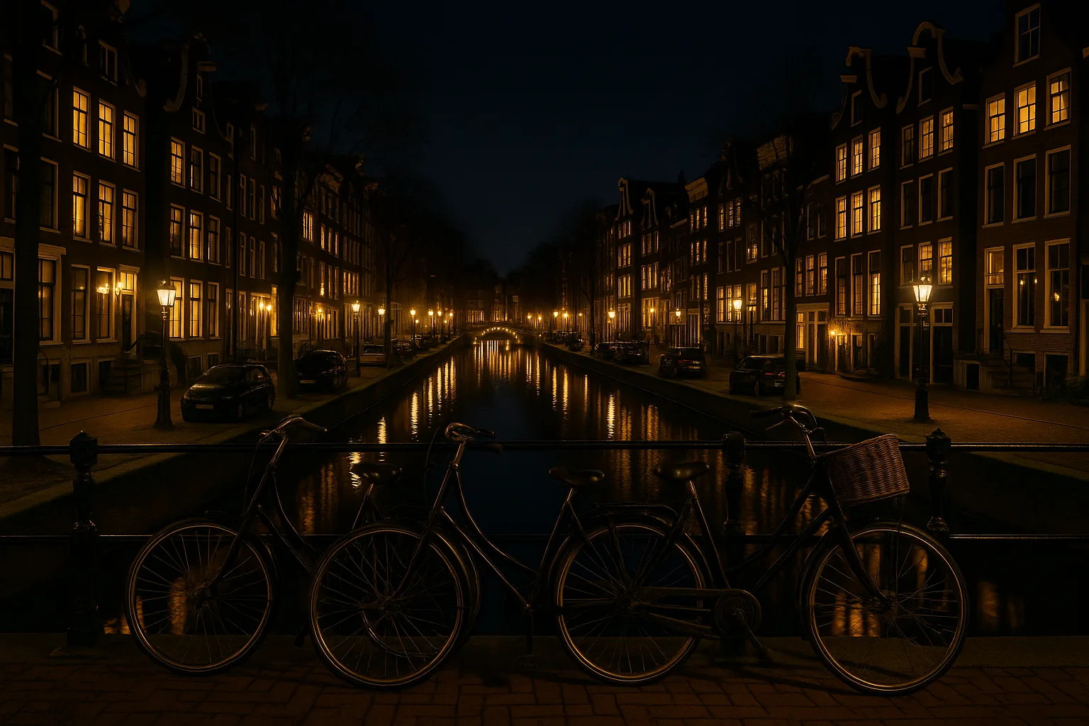 Nighttime Canal Scene in Amsterdam
