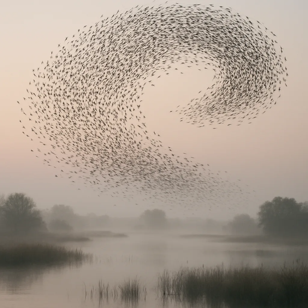 Vast Flock of Migratory Birds Creates a Swirling Pattern