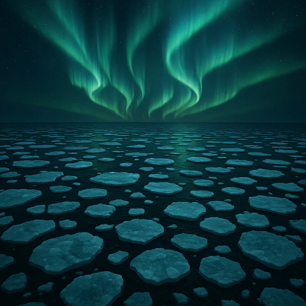 Countless Shimmering Ice Floes Drift Across a Vast