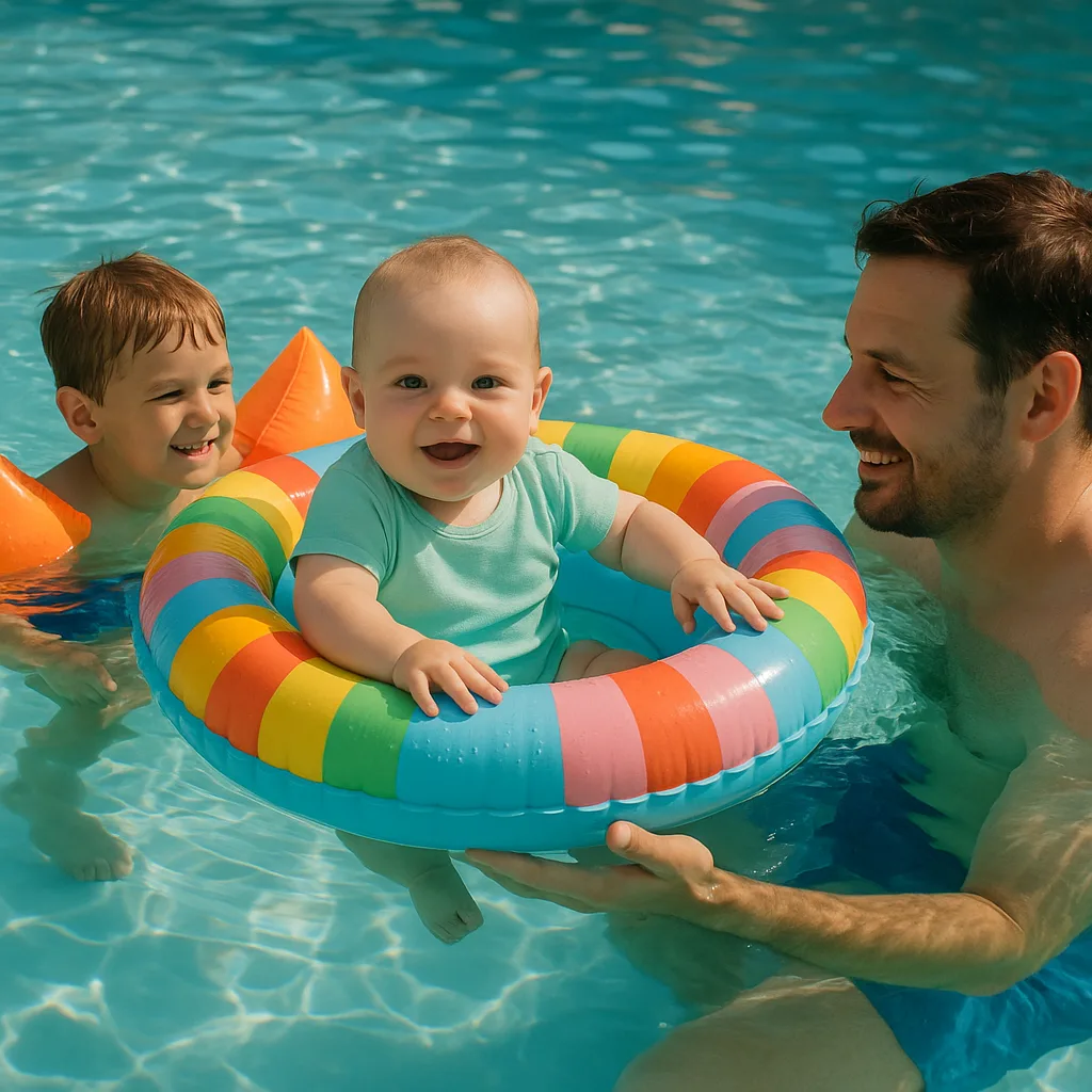 Baby in a Colorful Inflatable Float