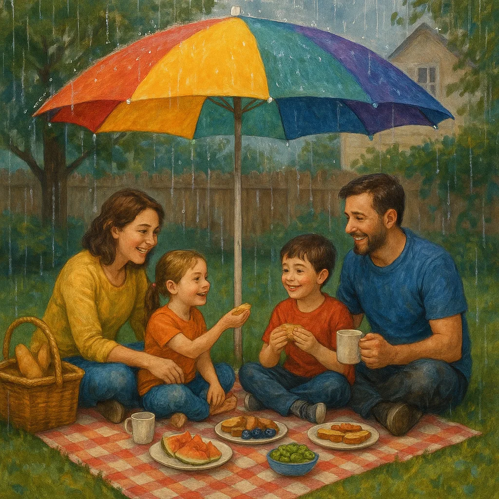 Family Gathered in their Backyard for a Picnic