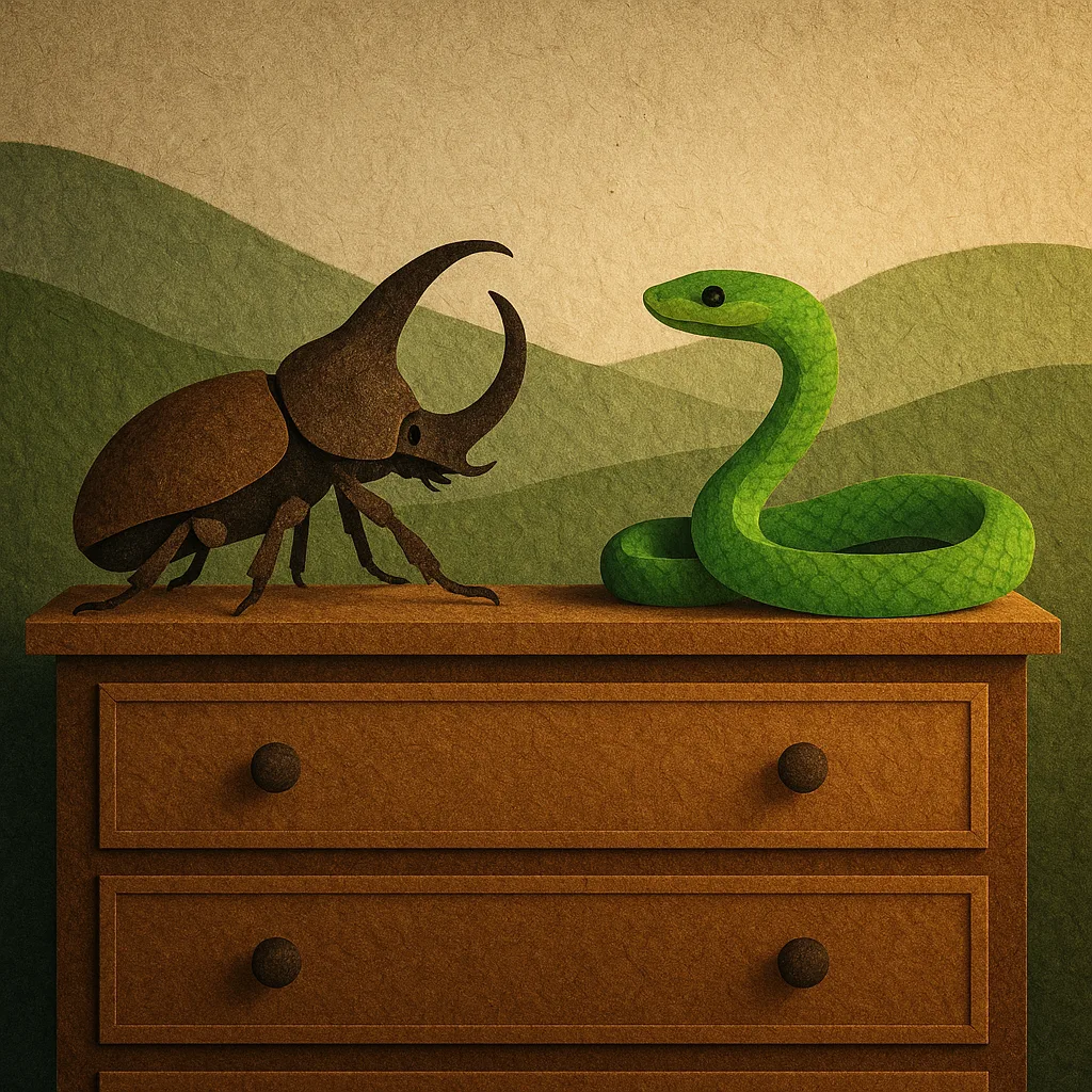 Rhinoceros Beetle and Green Mamba Rest