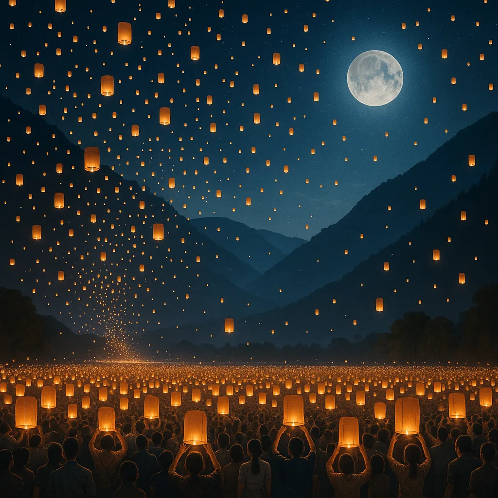 Innumerable Tiny Paper Lanterns Drift Skyward