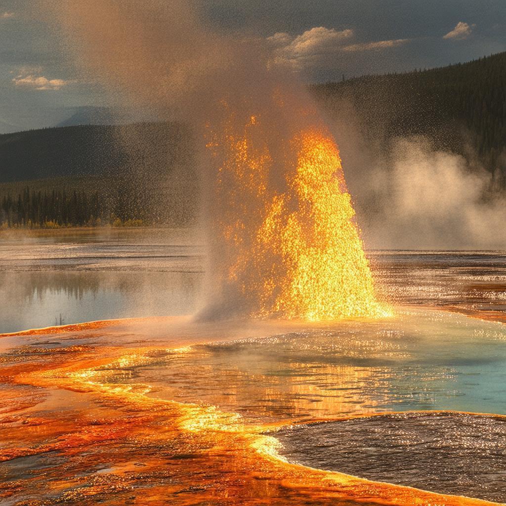 Old Faithful Erupting in Renaissance Brushstrokes