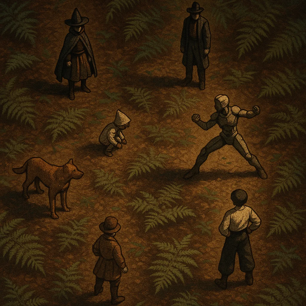Five Diminutive Human Figures—one in Distinctively Styled Attire