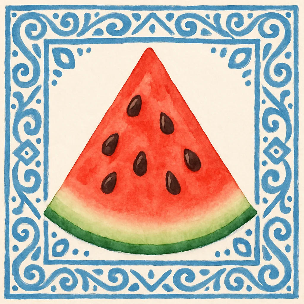Triangular Slice of Watermelon with Seeds and a Green Rind