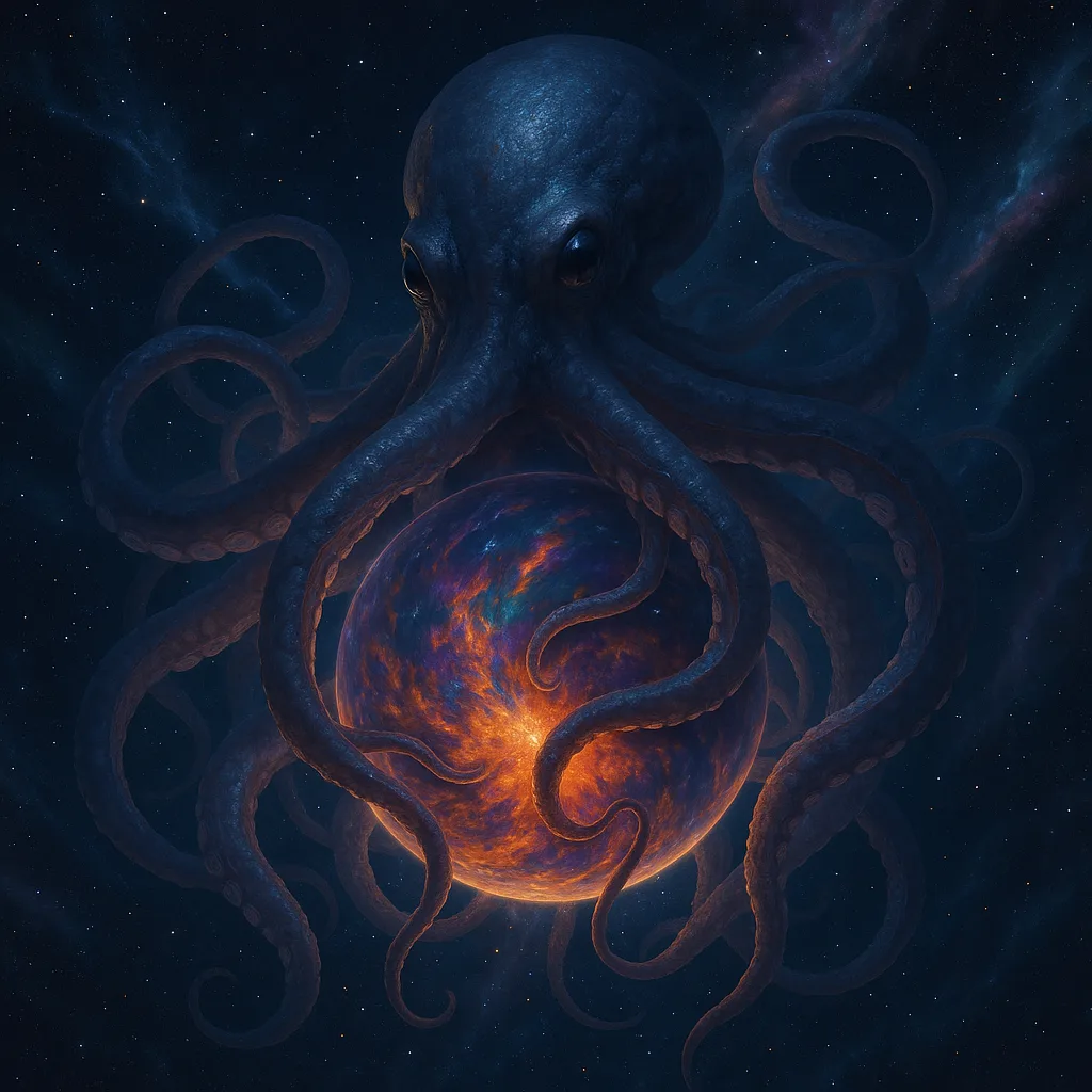 Depict a Stunning Scene of an Enormous Space Octopus