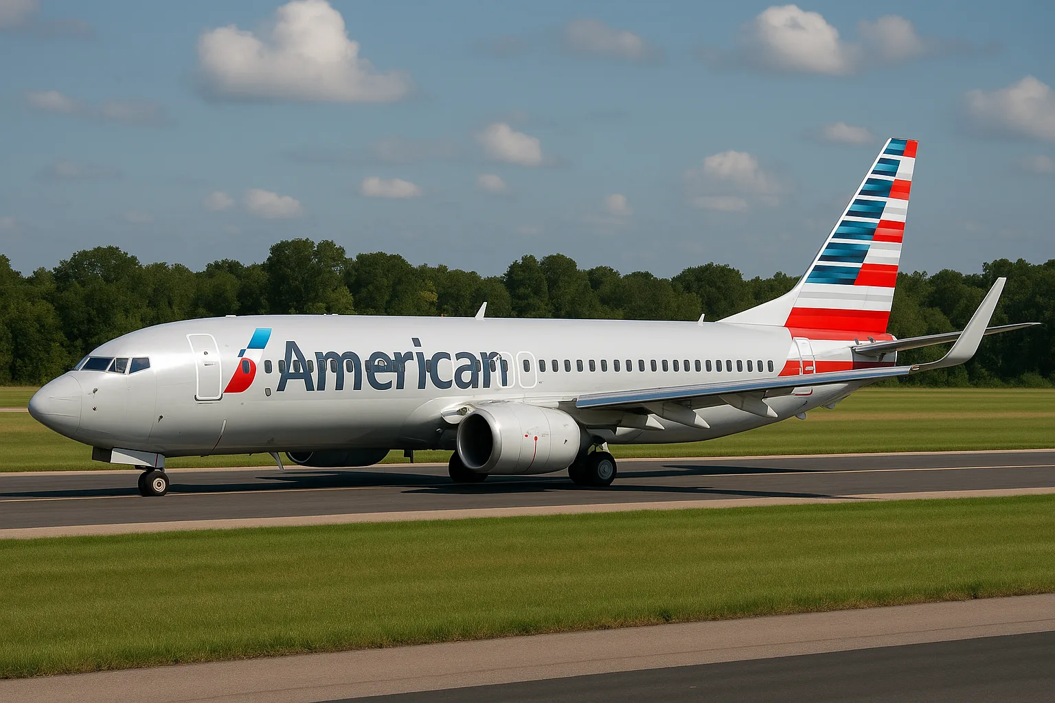 American Airlines Jet Taxiing on an Airport Runway