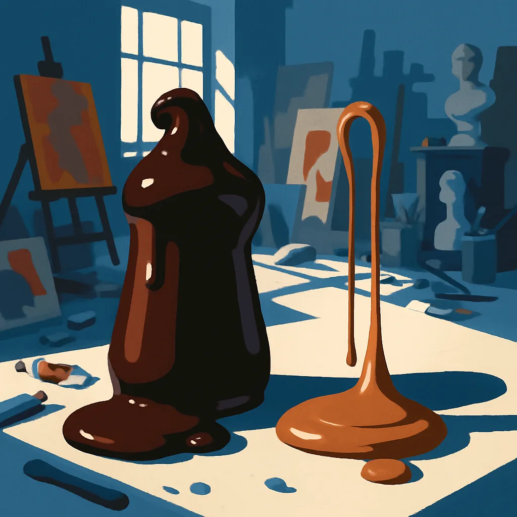Within an Artist's Chaotic Studio Filled with Scattered Canvases