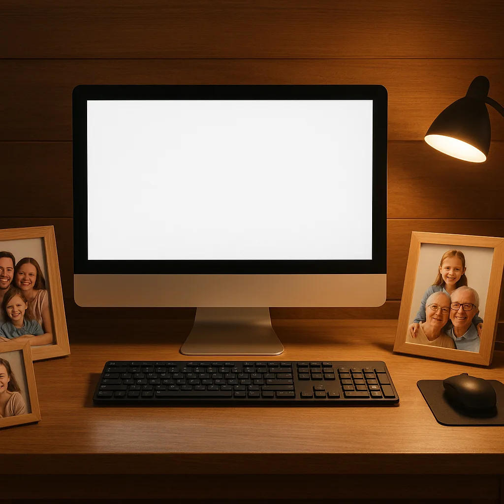 On a Wooden Desk Sits a Desktop Computer