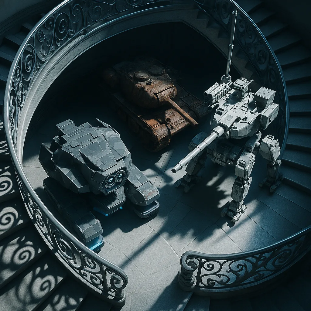 Upon an Ornate Spiral Staircase Leading to a Mezzanine Level