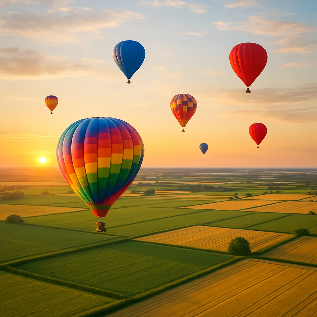 Handful of Brightly Colored Hot Air Balloons Drift Serenely