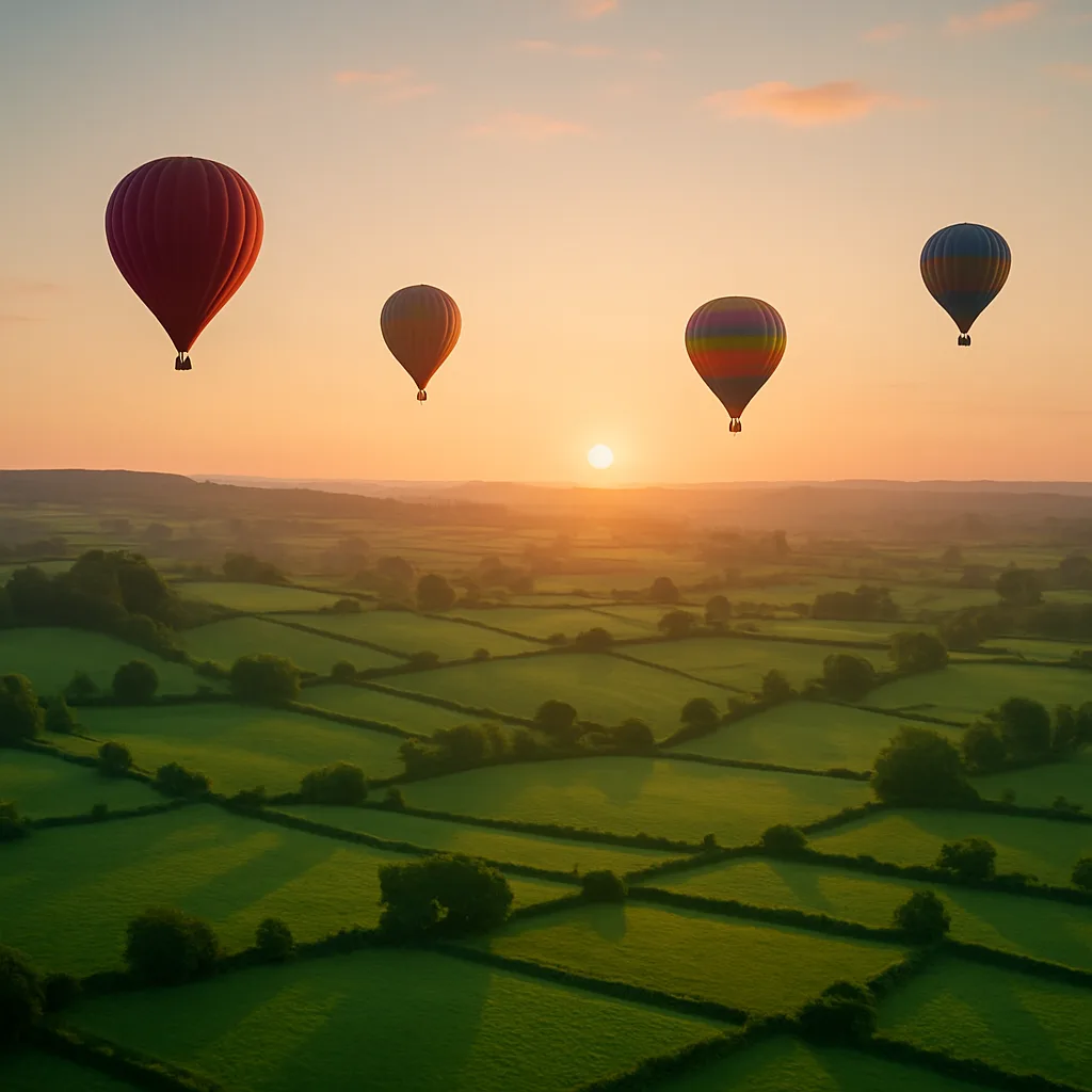 Few Distant Hot Air Balloons Drift Serenely