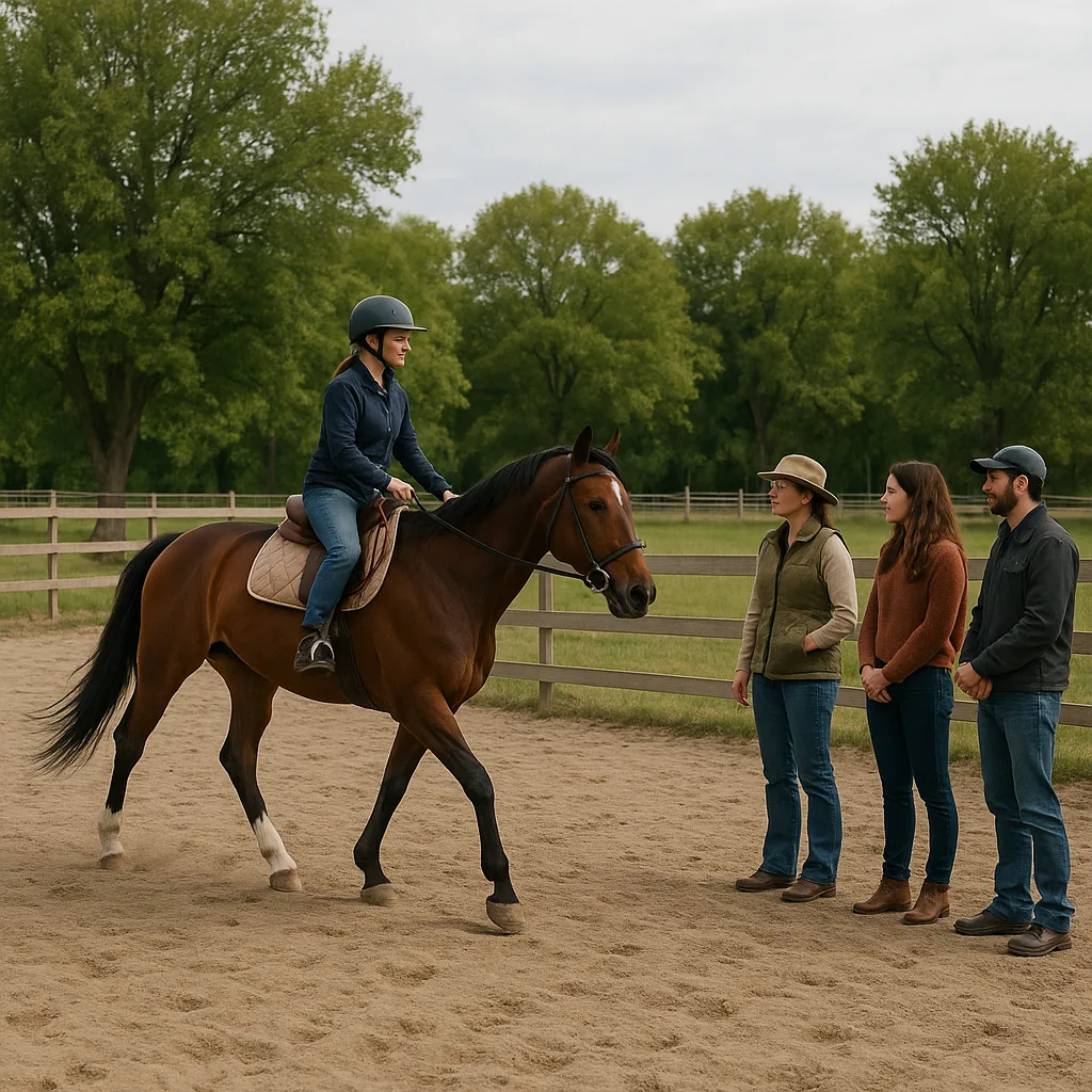 Person Is Riding a Horse in a Fenced Outdoor