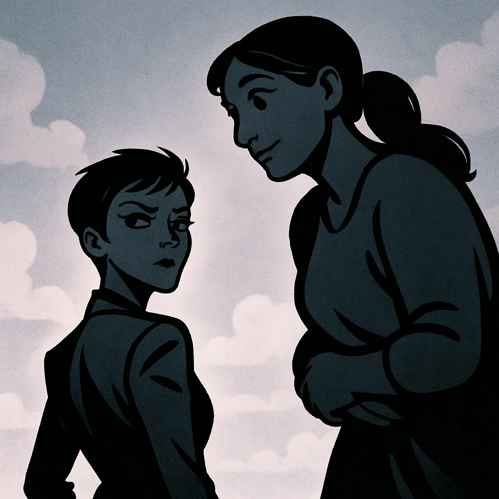 Pixie-cut Villainous CEO Glances over Her Shoulder