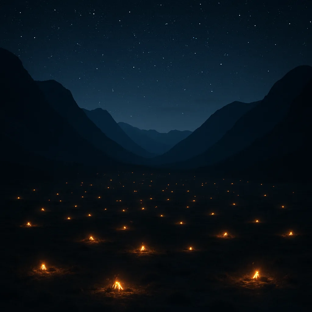 Numerous Distant Campfires Twinkle Like Fallen Stars