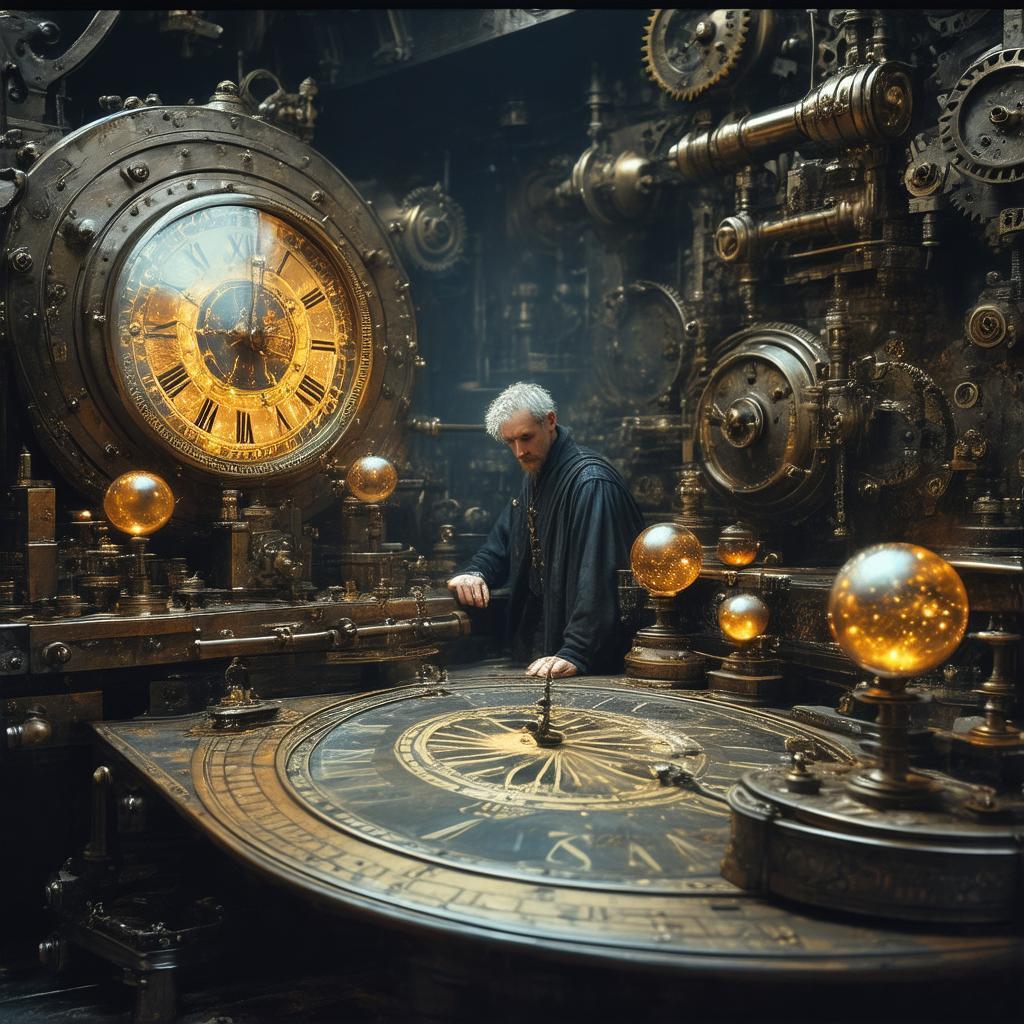 Merlin Among Glowing Clockwork Planetary Spheres