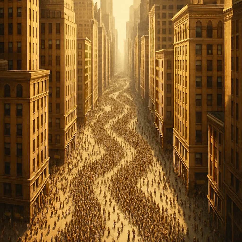 Streams of Countless Tiny Figures Flow Like Rivers Along