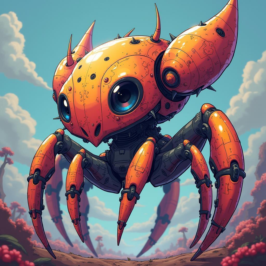 Steampunk Robot Tarantula in Vibrant Manga Detail