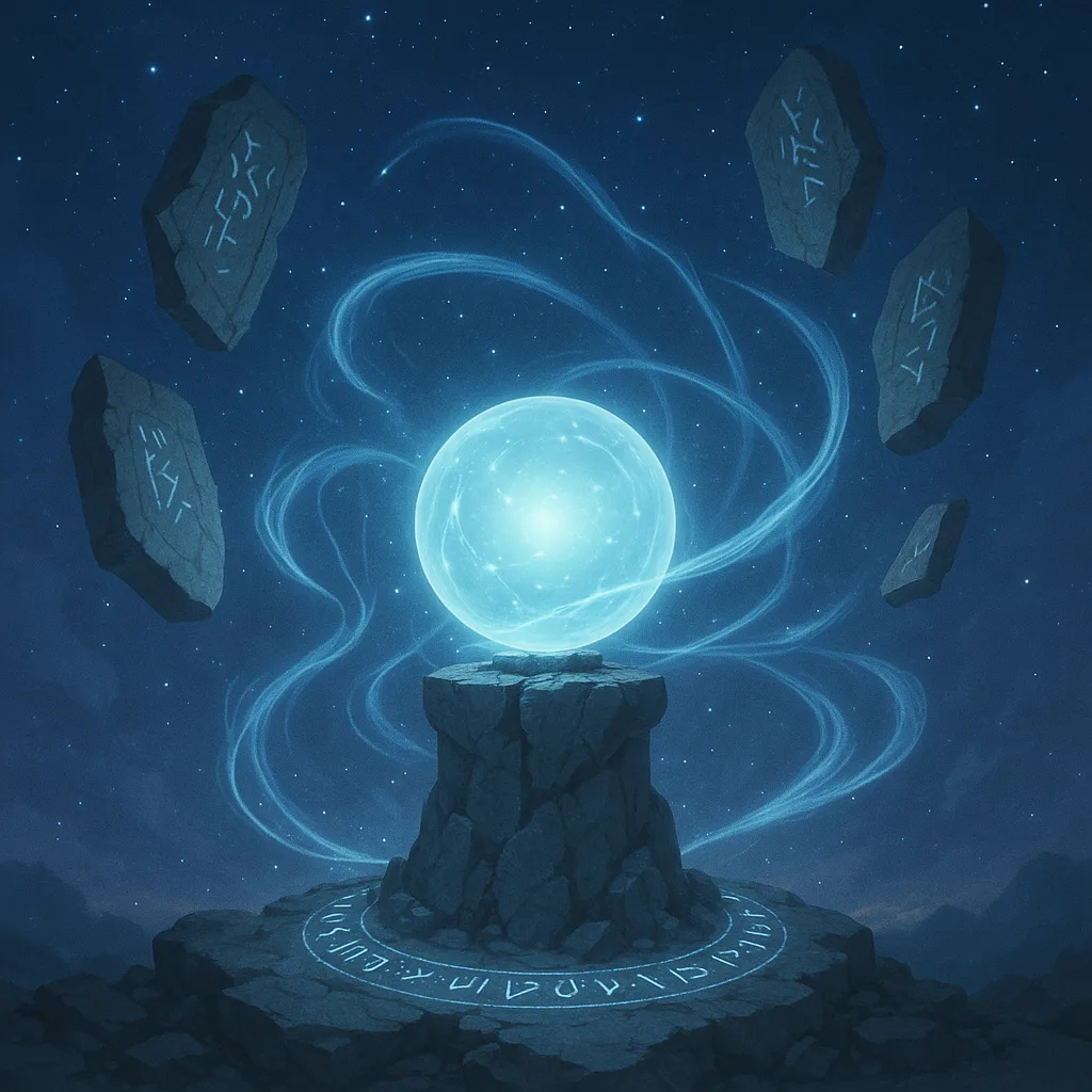 Glowing Mystical Sphere Perched Atop a Rugged Stone Pedestal