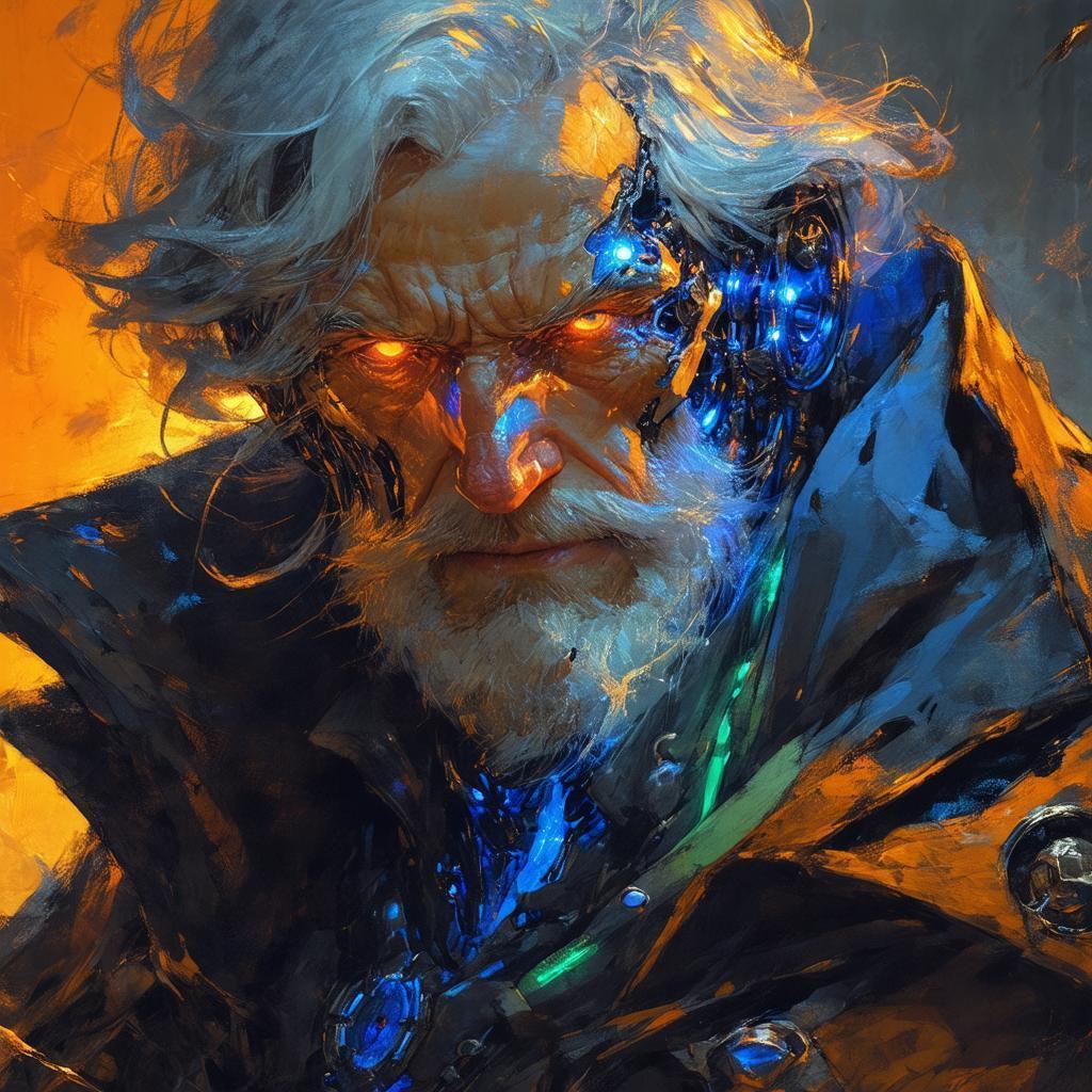 Cyborg Old Man in Bold Manga Fantasy