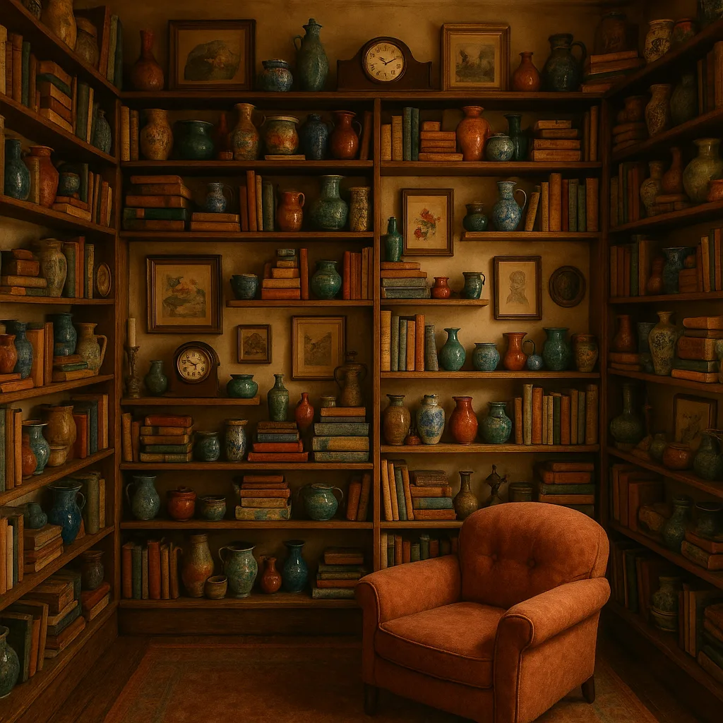 Snug Room Where the Walls Are Lined with Shelves