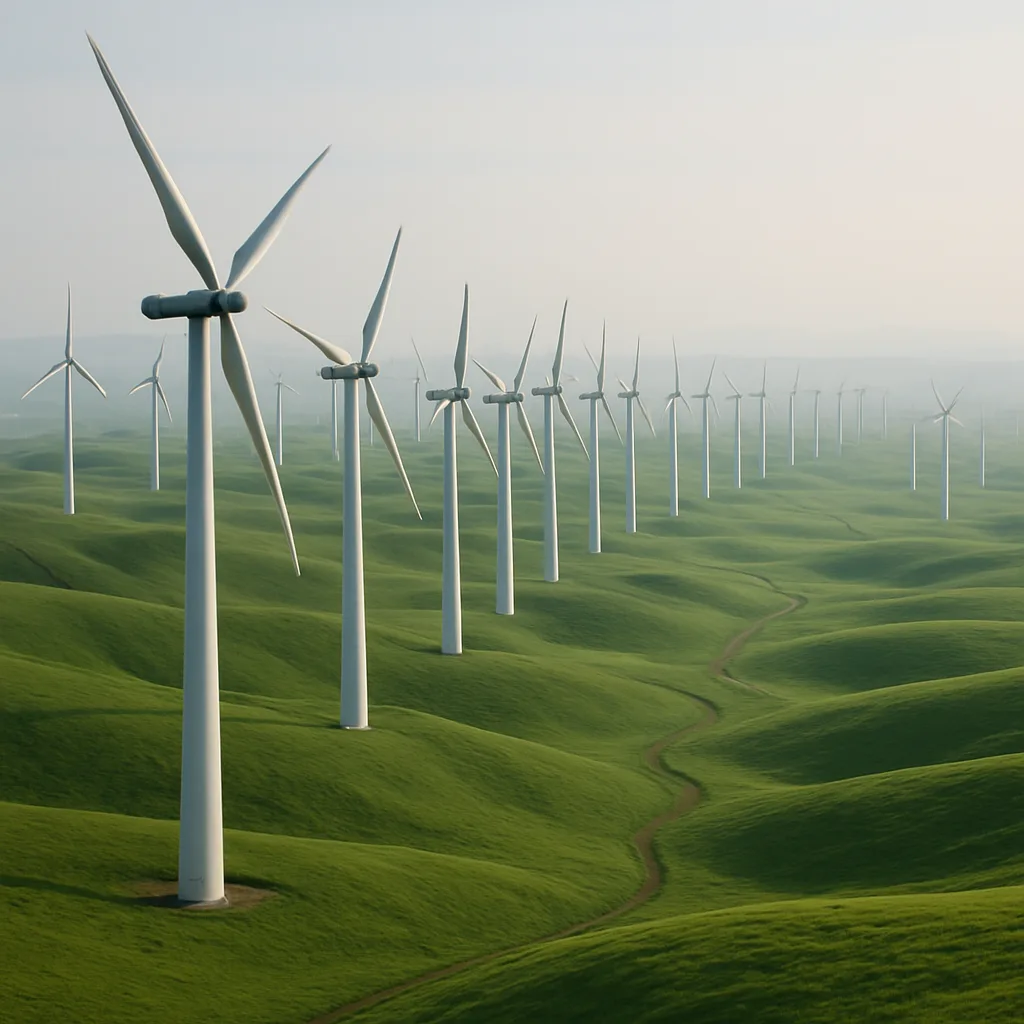 Rows Upon Rows of Massive Wind Turbines Stretch