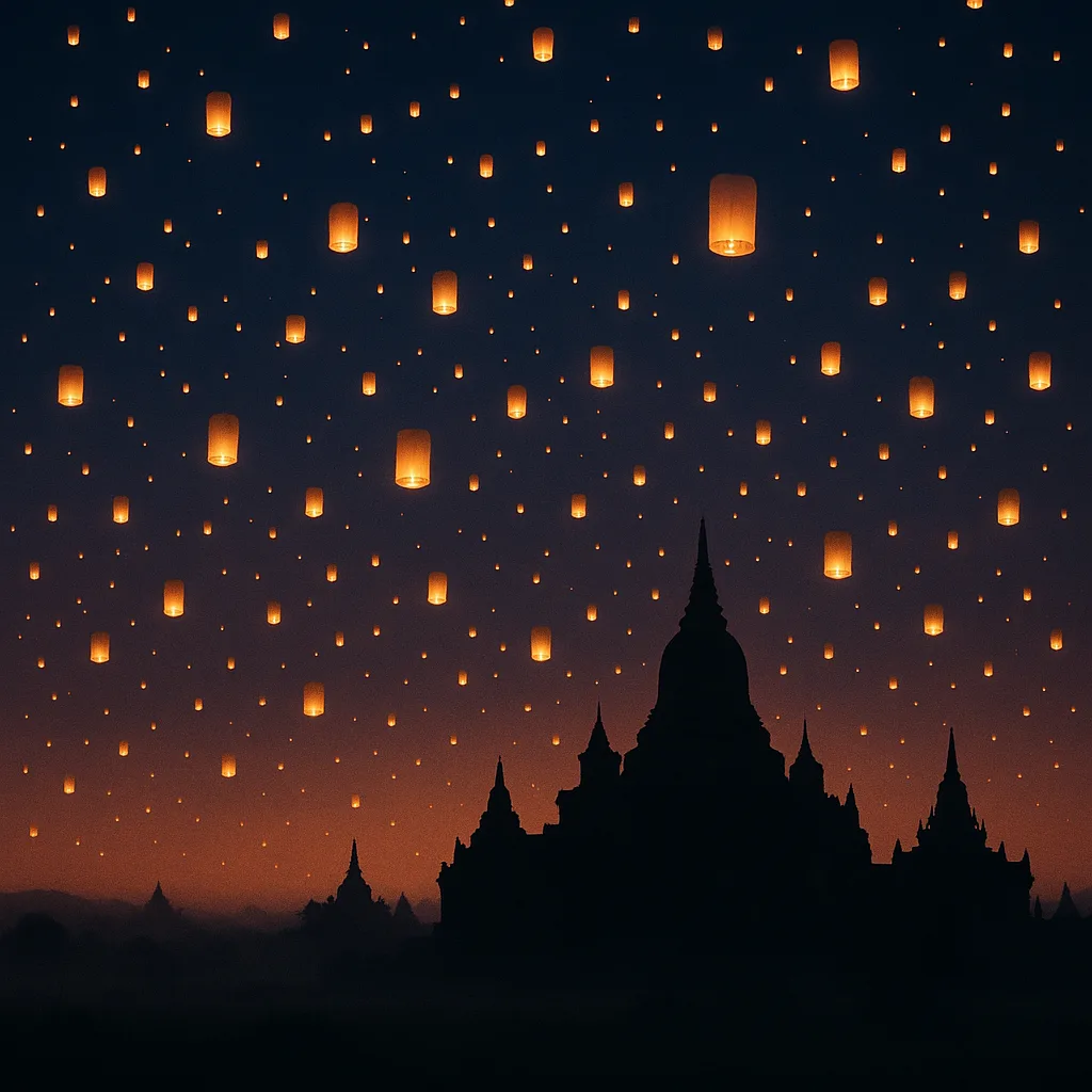 Thousands of Distant Paper Lanterns Drift Slowly Upwards