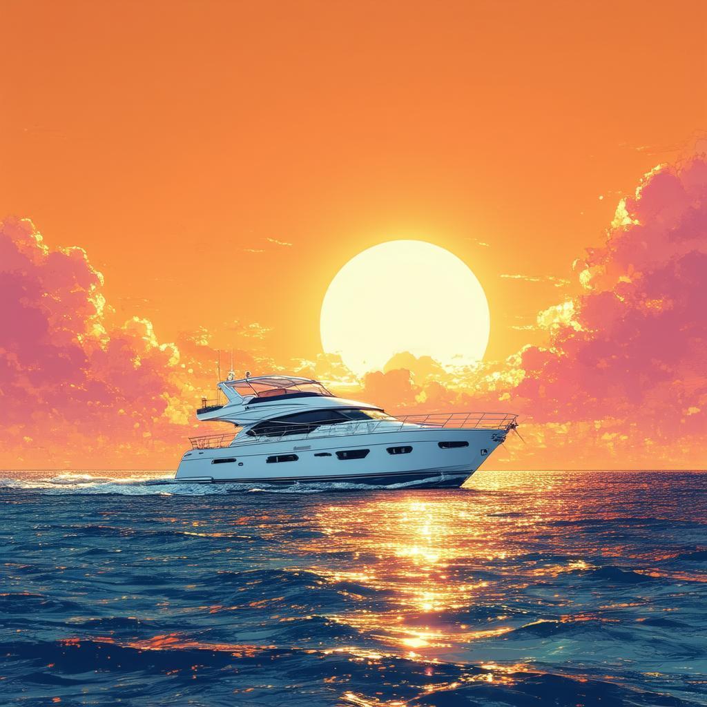 White Yacht Gliding Through a Manga Sunset