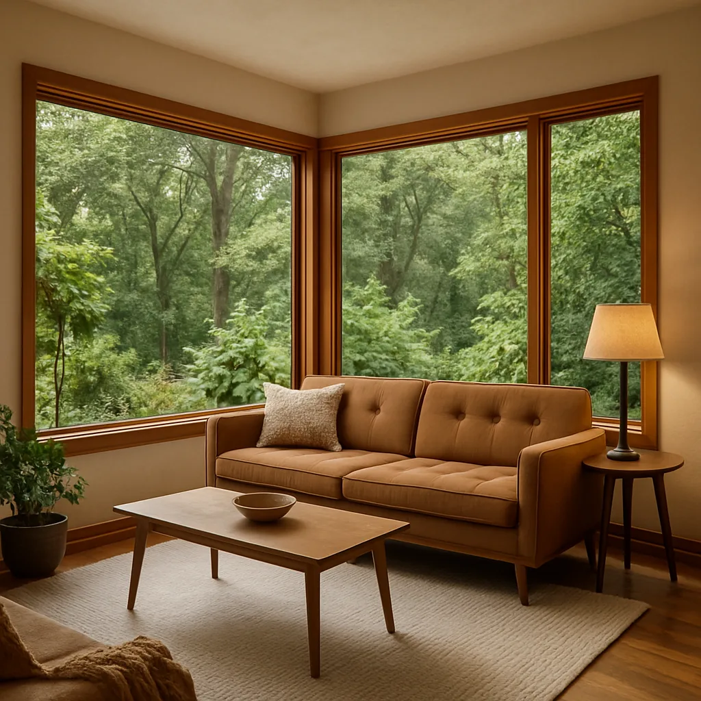 Cozy Living Room with Large Corner Windows