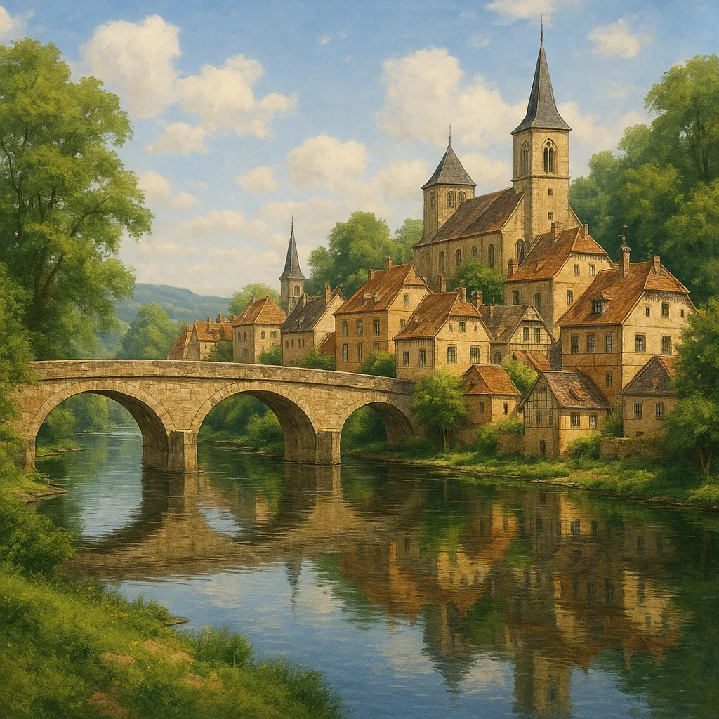 Picturesque European Riverside Town