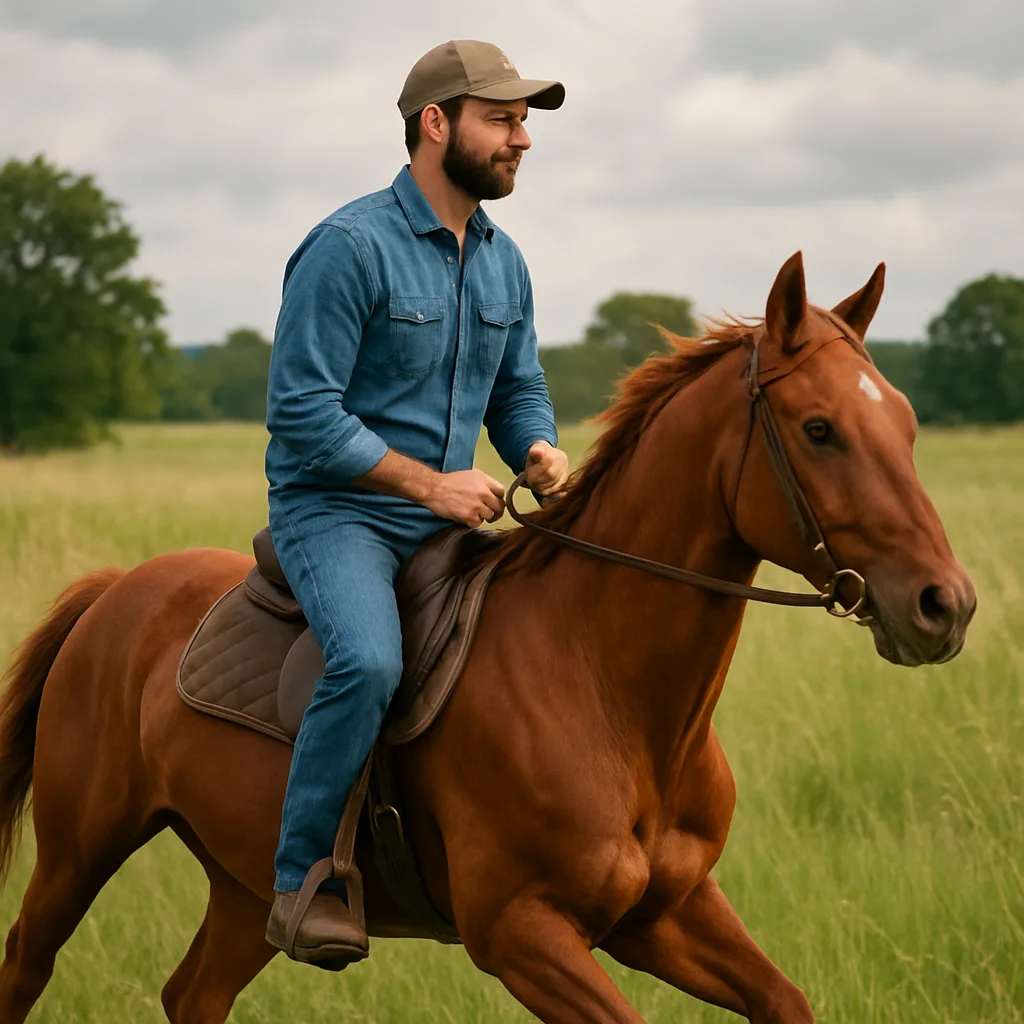 Chestnut Horse Carrying a Man on its Back