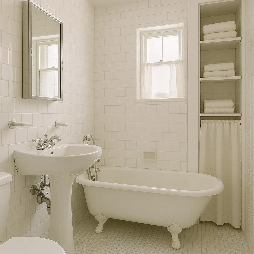 Small Bathroom with White Tiled Walls