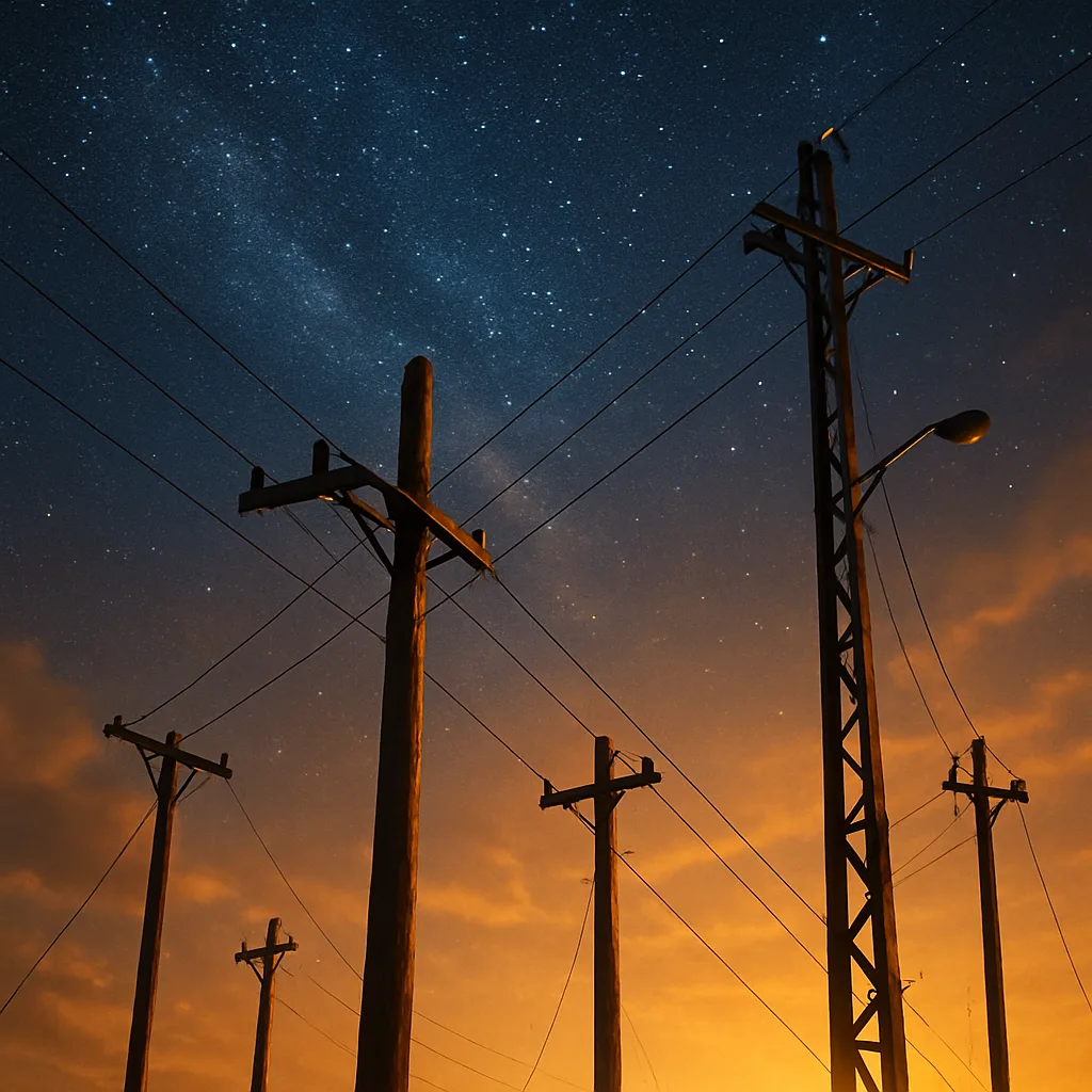 Several Varied Poles Reach Towards a Star-filled Sky