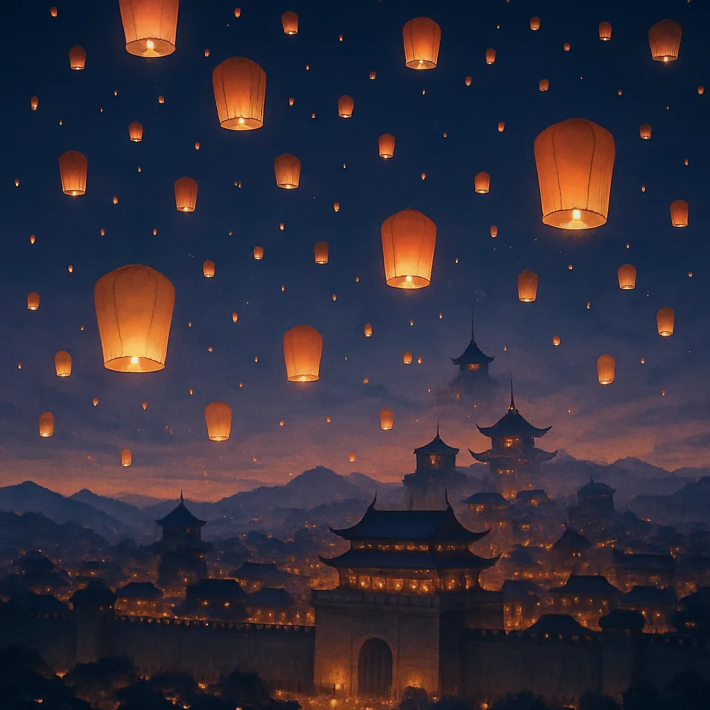 Countless Glowing Paper Lanterns Drift Lazily