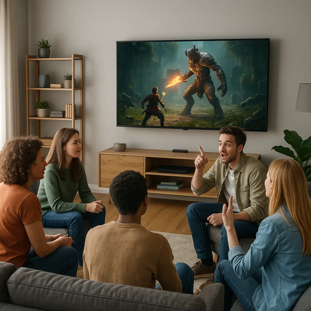 Group of People Gathered in a Modern Living Room