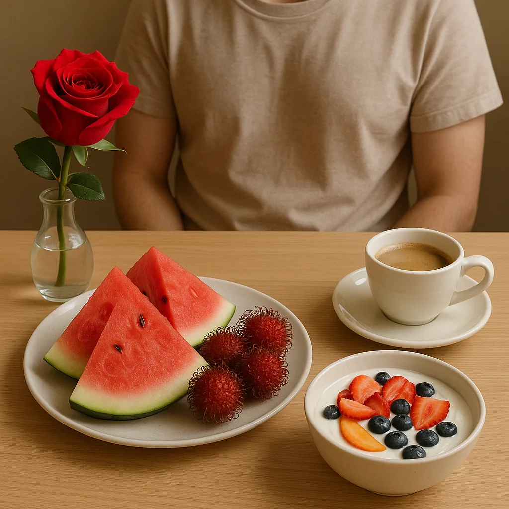 Person Seated at a Table with a Plate of Watermelon