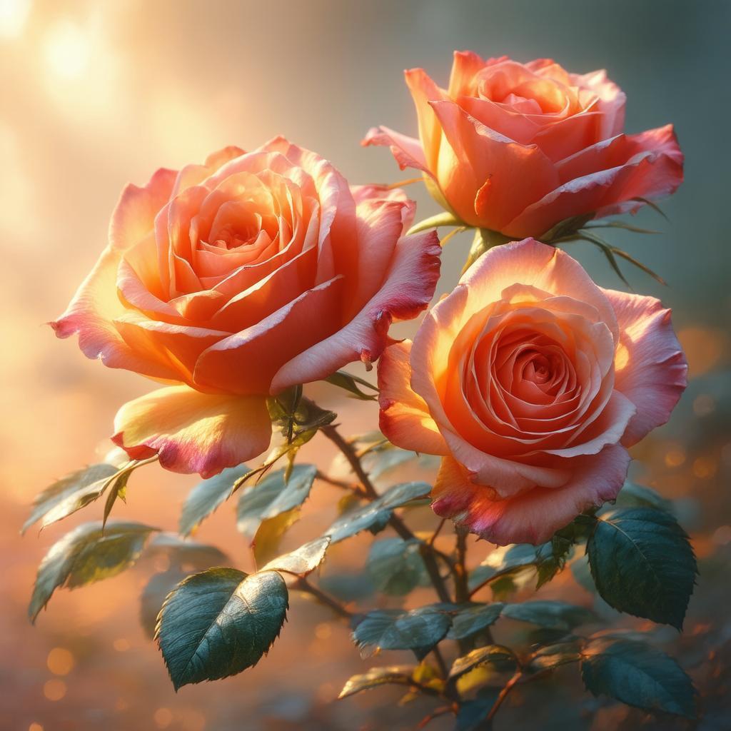 Three Roses in Golden Hour Close Up