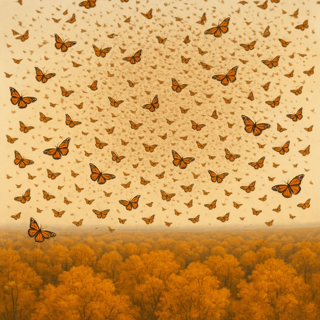 Immense Migration of Countless Tiny Monarch Butterflies Fills the Hazy
