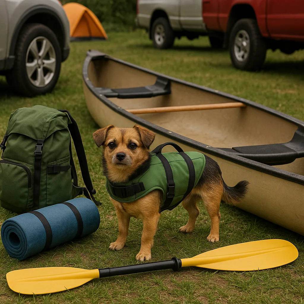 Small Dog Wearing a Green Life Vest