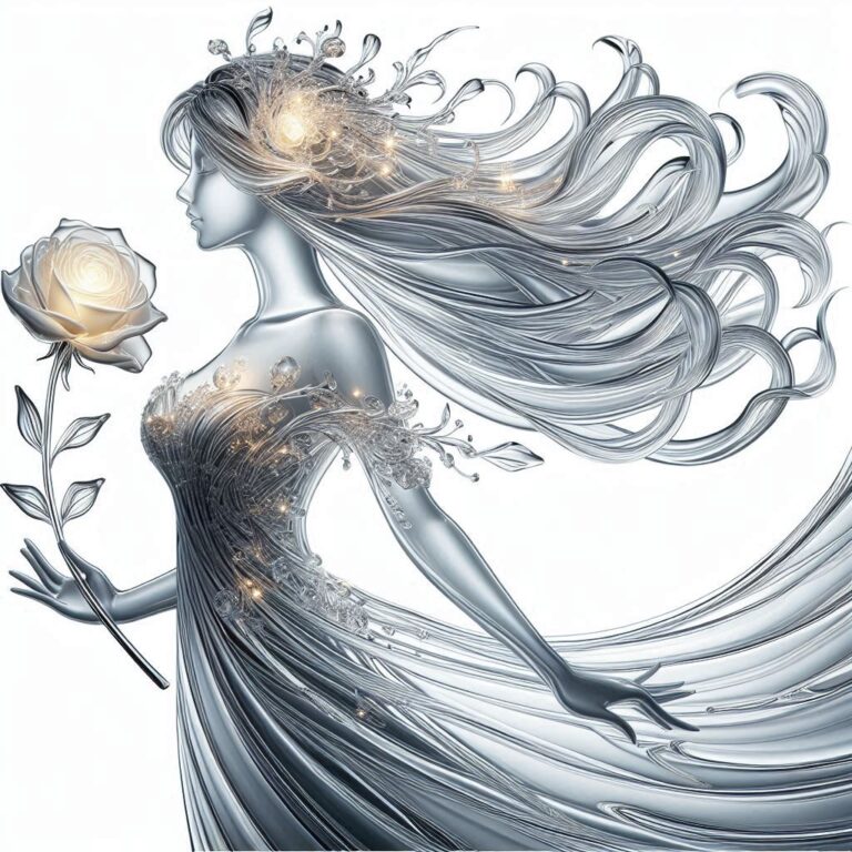 Elegant Glass Art of Woman with Rose