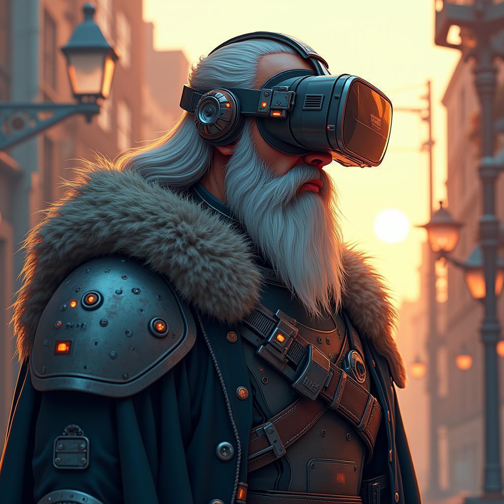 Viking Cyborg in a VR Headset in Shoreditch