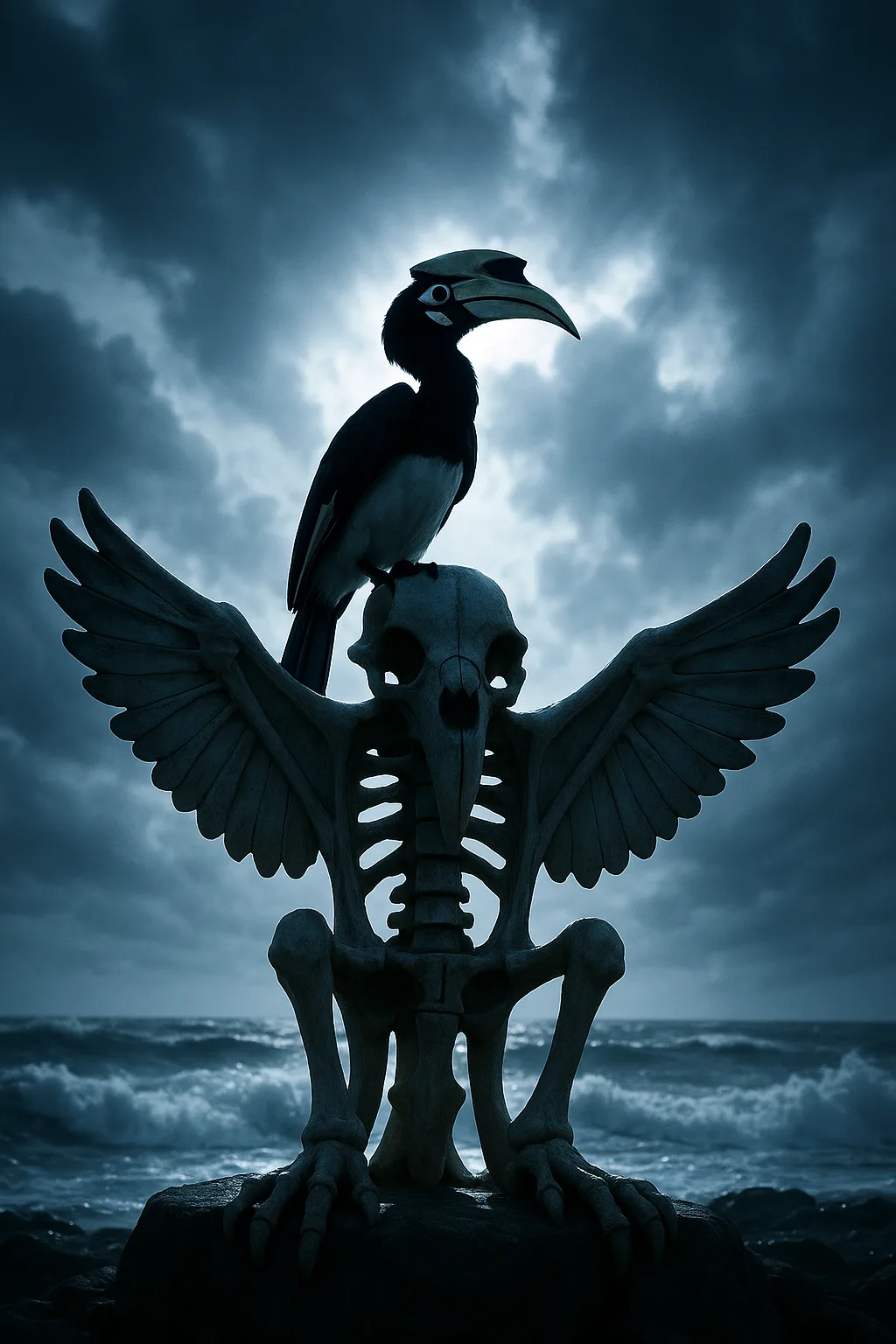 Against a Stormy Sea Churning with Dark Clouds and Whitecap